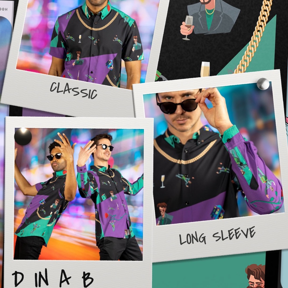 RSVLTS D in a B Silk long sleeve SNL skit shirt